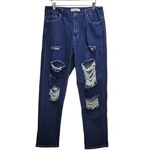 Curvy Girl by Ashley Stewart Distressed Jeans High Rise Straight Leg Size 14